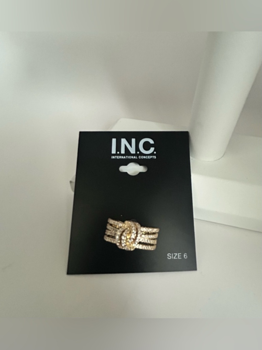 INC International Concepts Gold-Tone Knotted Multi-Row Crystal Ring - Picture 2 of 8